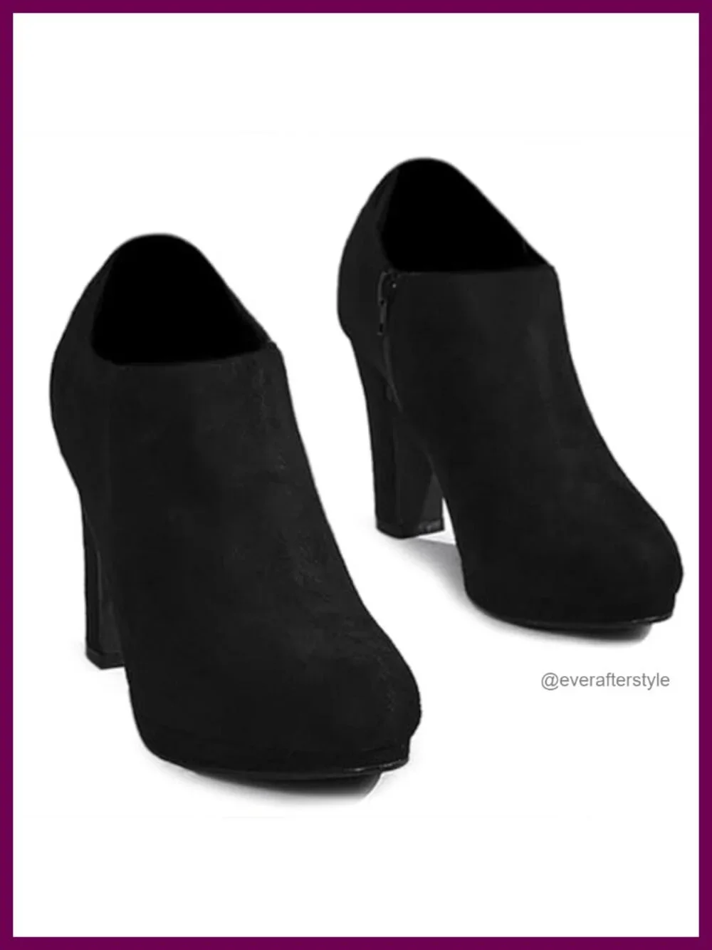Round Toe Platform Block Heel Ankle Booties, Faux Suede, Side Zip